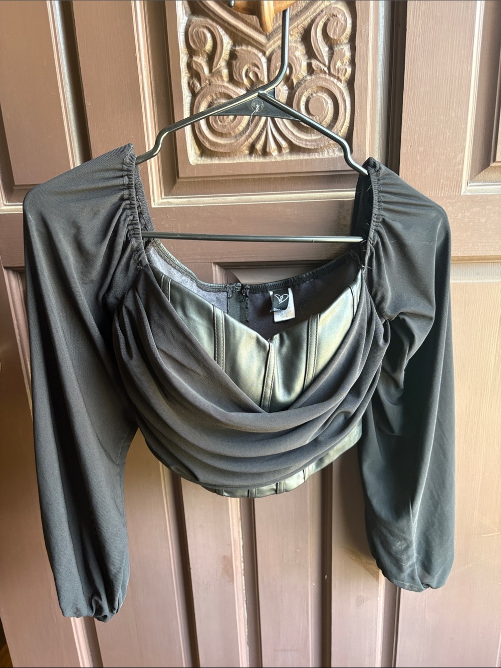 Windsor Black Draped Long-Sleeve Crop Top